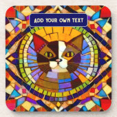 Cat Theme Mosaic - je eigen tekst - kleurrijke teg Bier Onderzetter (Voorkant)
