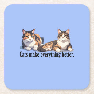 Cat Theme Schattig Lichtblauw Papier Onderzetter