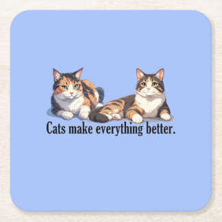 Cat Theme Schattig Lichtblauw Papier Onderzetter