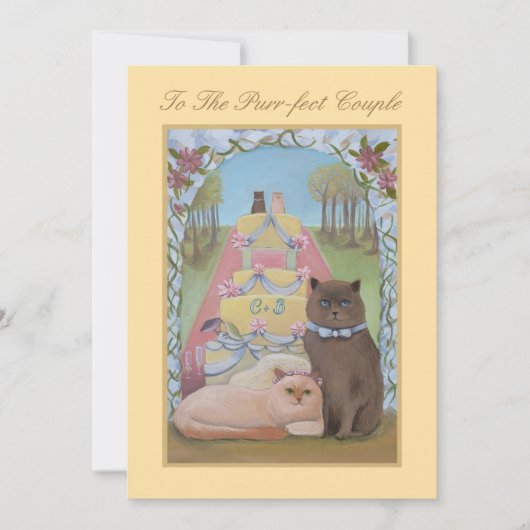 Cat Theme Wedding Felicitaties Flat Kaart (Voorkant)