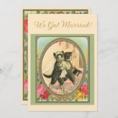 Cat Themed Wedding announcement Ivory and green Kaart (Voorkant / Achterkant)