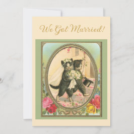Cat Themed Wedding announcement Ivory and green Kaart