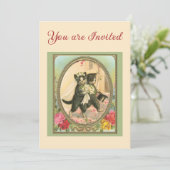 Cat Themed Wedding Ivory and green Kaart (Staand voorkant)