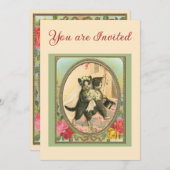 Cat Themed Wedding Ivory and green Kaart (Voorkant / Achterkant)