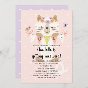 Cat Thmed Bridal Shower Invitations Floral Boho Kaart