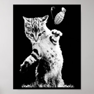 Cat Throwing Grenade Funny Kitty Cat Grenade Scene Poster