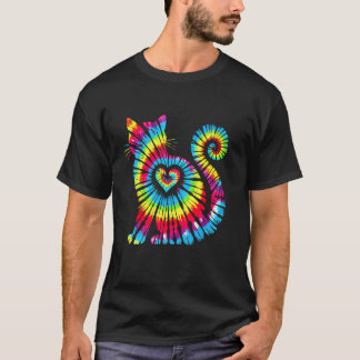 Cat Tie Dye Hart Kleurrijk Huisdier Mam Pap Lover T-shirt