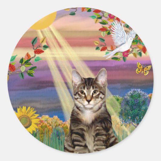 Cat (tijger) - Autumn Sun Ronde Sticker (Voorkant)