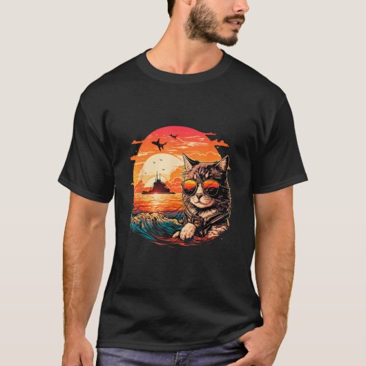 Cat-titude in Paradise Funny Cat on the Beach T-shirt (Voorkant)
