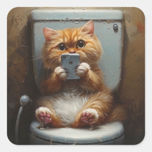 Cat Toilet Entertainment: Reactie van de telefoon Vierkante Sticker (Voorkant)