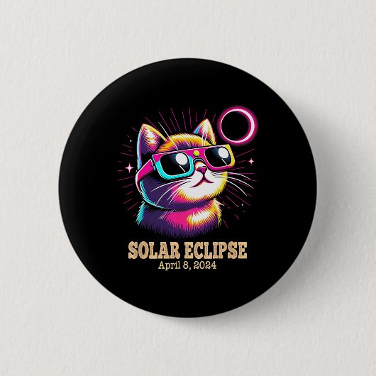 Cat Total Solar Eclipse 8 april Ronde Button 5,7 Cm (Voorkant)