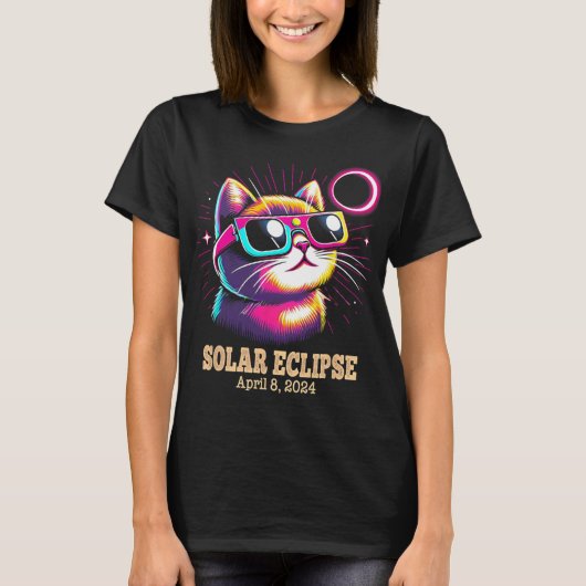 Cat Total Solar Eclipse 8 april T-shirt (Voorkant)