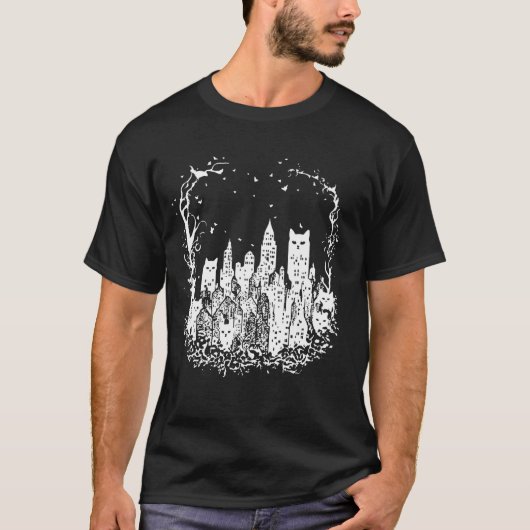 Cat Town Surreal Cat High Rise Grappige Katten T-shirt (Voorkant)