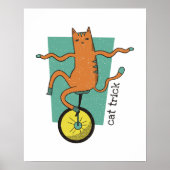 Cat Trick Funny Tabby Cat Riding Unicycle Poster (Voorkant)