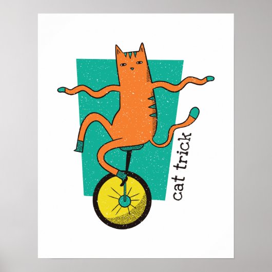 Cat Trick Funny Tabby Cat Riding Unicycle Poster (Voorkant)