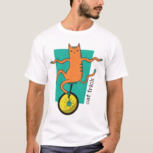 Cat Trick Funny Tabby Cat Riding Unicycle T-shirt (Voorkant)