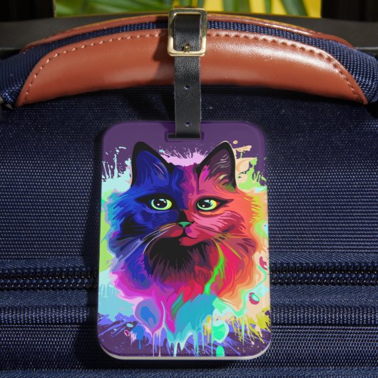 Cat Trippy Psychedelic Pop Art Bagagelabel (Voorkant Insitu 2)