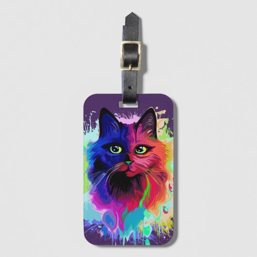 Cat Trippy Psychedelic Pop Art Bagagelabel (Voorkant (verticaal))