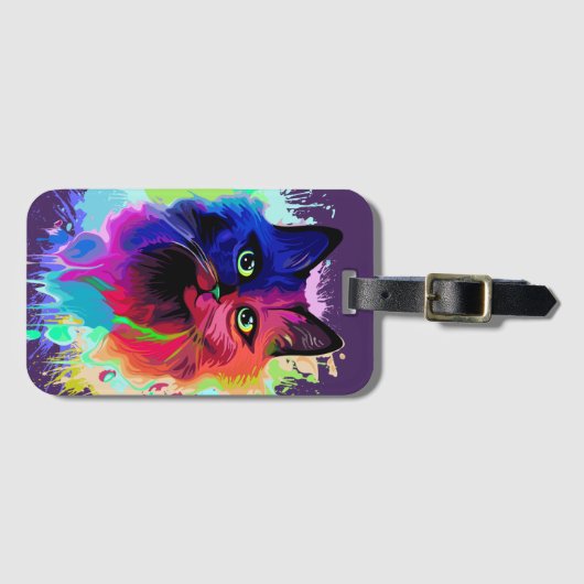 Cat Trippy Psychedelic Pop Art Bagagelabel (Voorkant (horizontaal))