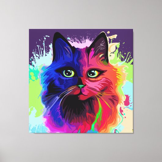 Cat Trippy Psychedelic Pop Art Canvas Afdruk (Voorkant)