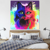 Cat Trippy Psychedelic Pop Art Canvas Afdruk (Insitu (Slaapkamer))