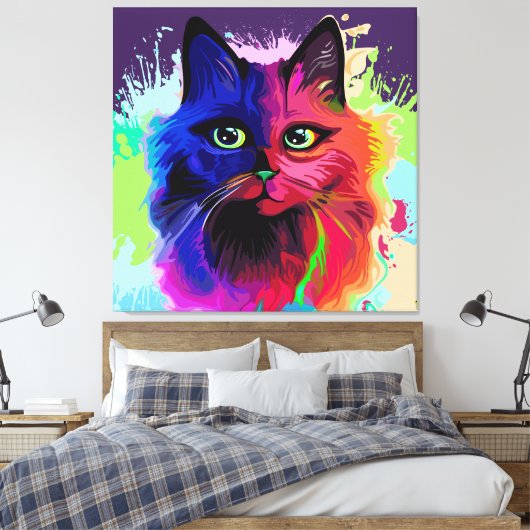 Cat Trippy Psychedelic Pop Art Canvas Afdruk (Insitu (Slaapkamer))