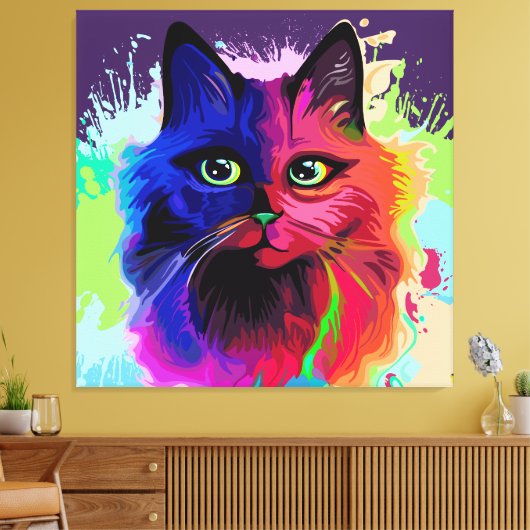 Cat Trippy Psychedelic Pop Art Canvas Afdruk (Insitu (Woonkamer))