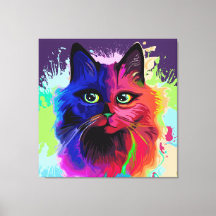 Cat Trippy Psychedelic Pop Art Canvas Afdruk