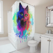 Cat Trippy Psychedelic Pop Art Douchegordijn (In situ)
