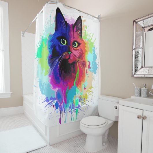 Cat Trippy Psychedelic Pop Art Douchegordijn (In situ)