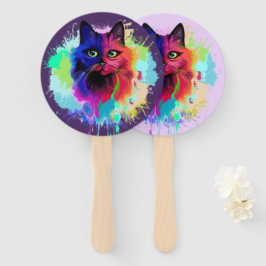 Cat Trippy Psychedelic Pop Art Handwaaier (Voorkant en achterkant)