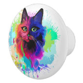 Cat Trippy Psychedelic Pop Art Keramische Knop (Rechts)