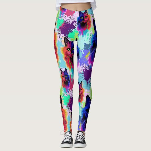 Cat Trippy Psychedelic Pop Art Leggings (Voorkant)