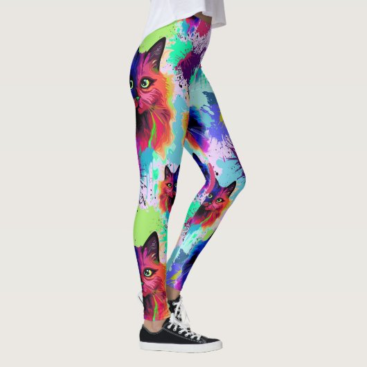 Cat Trippy Psychedelic Pop Art Leggings (Rechts)