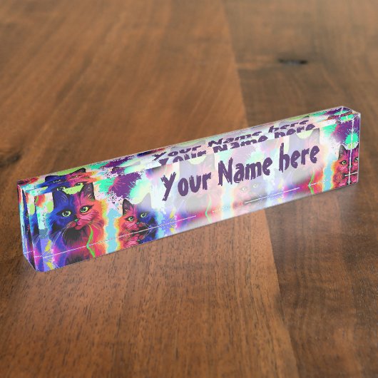 Cat Trippy Psychedelic Pop Art Naambordje (Zijkant)