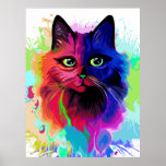 Cat Trippy Psychedelic Pop Art Poster<br><div class="desc">Psychedelic Trippy Pop Art Cat Portrait op Colorful Paint Spletters. Originele Vector IllustrationCopyright BluedarkArt TheChameleonArt.</div>