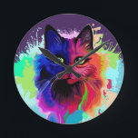 Cat Trippy Psychedelic Pop Art Ronde Klok<br><div class="desc">Psychedelic Trippy Pop Art Cat Portrait op Colorful Paint Spletters. Originele Vector IllustrationCopyright BluedarkArt TheChameleonArt.</div>