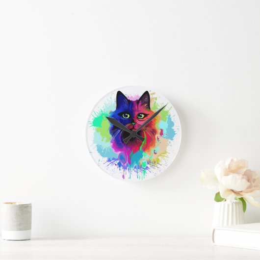 Cat Trippy Psychedelic Pop Art Ronde Klok (Huis)