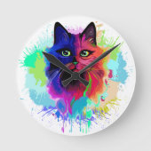 Cat Trippy Psychedelic Pop Art Ronde Klok (Voorkant)
