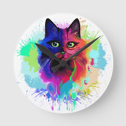 Cat Trippy Psychedelic Pop Art Ronde Klok (Voorkant)