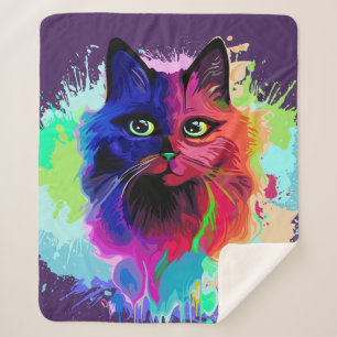 Cat Trippy Psychedelic Pop Art Sherpa Deken