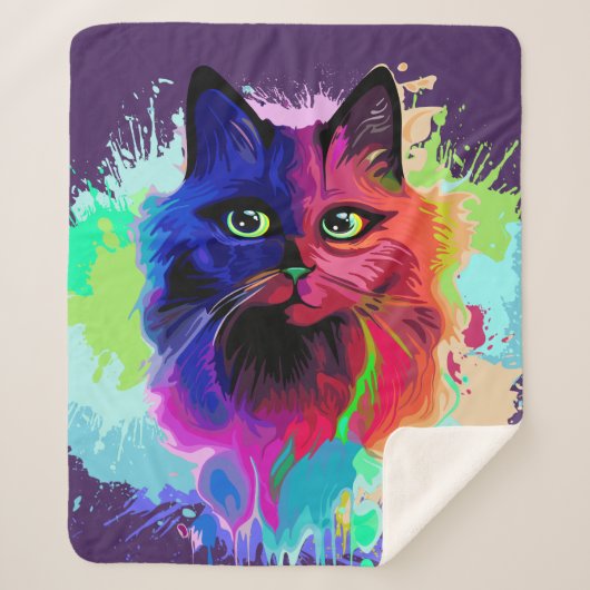 Cat Trippy Psychedelic Pop Art Sherpa Deken (Voorkant)
