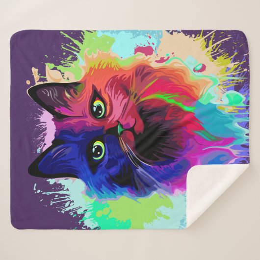 Cat Trippy Psychedelic Pop Art Sherpa Deken (Voorkant (horizontaal))