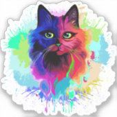 Cat Trippy Psychedelic Pop Art Sticker (Voorkant)