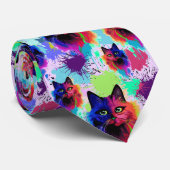 Cat Trippy Psychedelic Pop Art Stropdas (Opgerold)