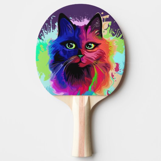 Cat Trippy Psychedelic Pop Art Tafeltennisbatje (Voorkant)