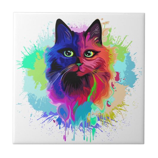 Cat Trippy Psychedelic Pop Art Tegeltje (Voorkant)