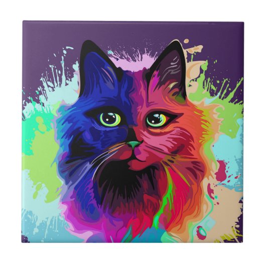 Cat Trippy Psychedelic Pop Art Tegeltje (Voorkant)