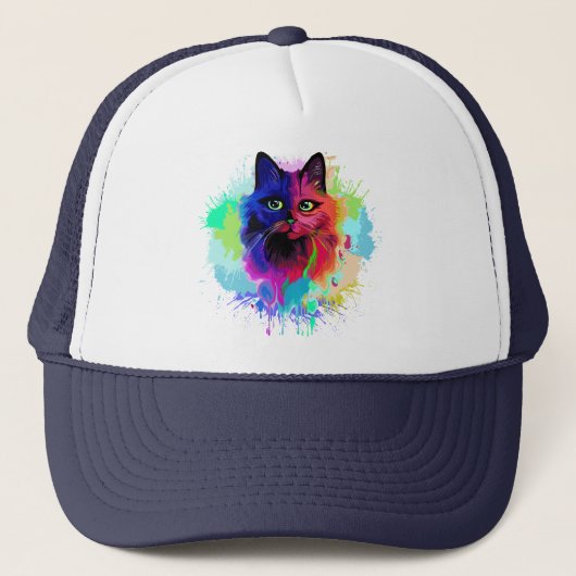 Cat Trippy Psychedelic Pop Art Trucker Pet (Voorkant)