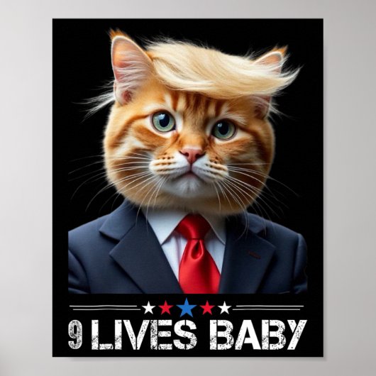 Cat Trump 9 Lives Ba1Funny Trump Meme Poster (Voorkant)